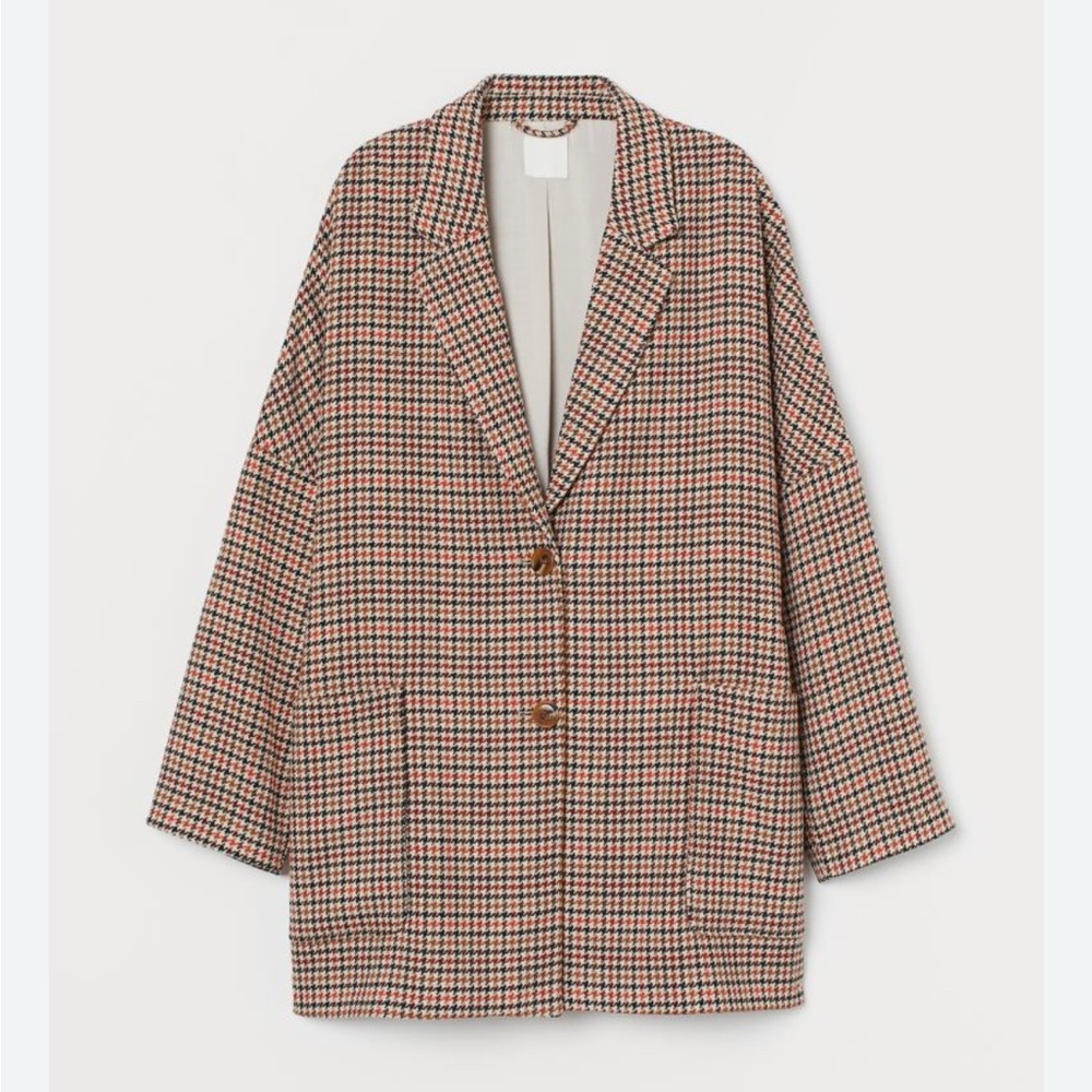 H&M Cream and Red Blazer Oversized Suit Jacket